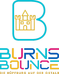 Buntes Logo von BurnsBounce, einer Hüpfburg Vermietung